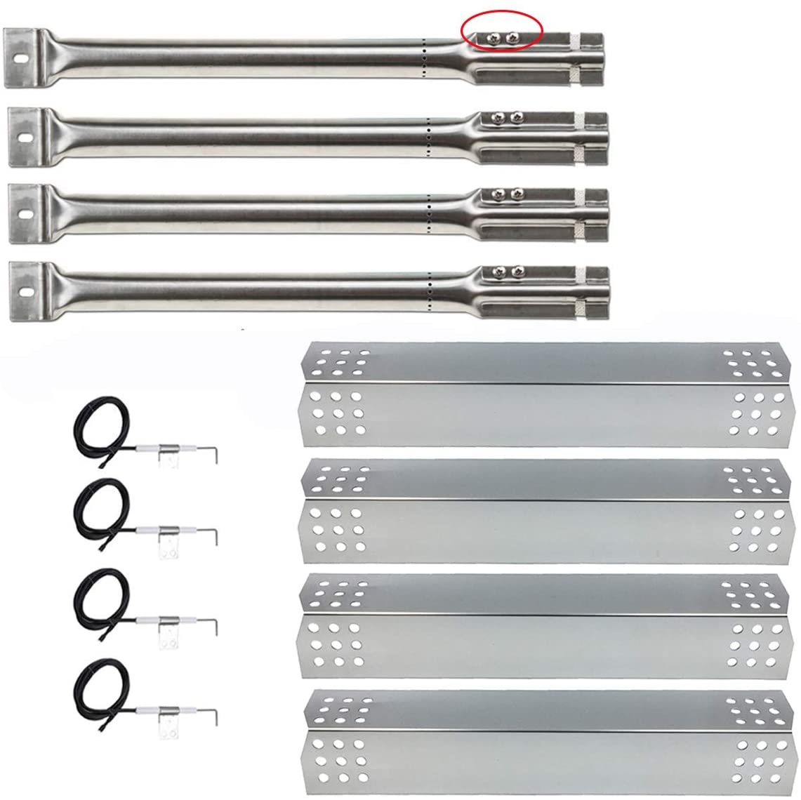 Repair Kit for Master Forge 1010037, 1010048 4 Burner Gas Grills, Burners, Heat Plates, Igniters Set - Intensery