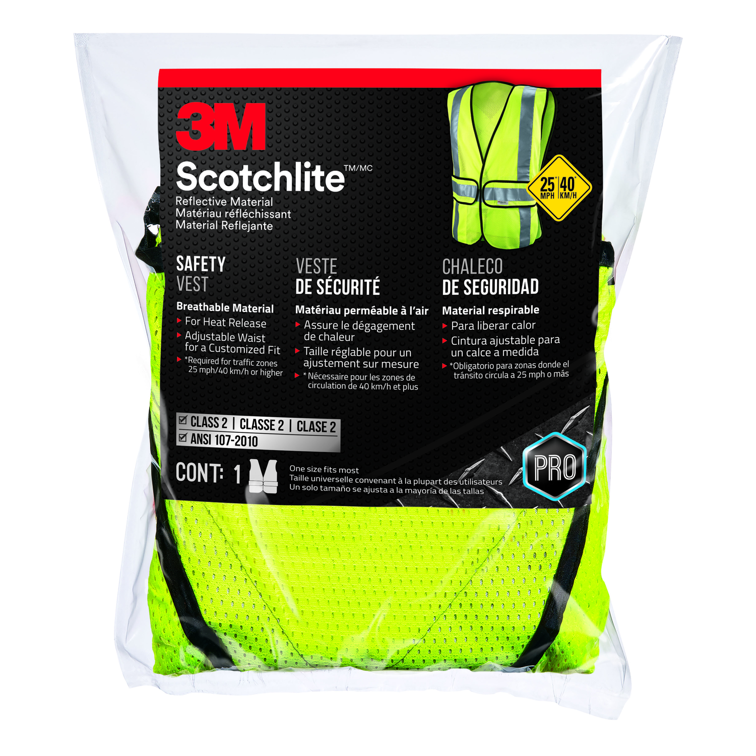3M Scotchlite Reflective Safety Vest with Reflective Stripe Yellow One Size Fits Most - Intensery