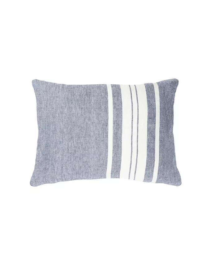 Anaya Home Chambray Blue Bold Stripes Linen Down Alternative Lumbar Pillow - Intensery