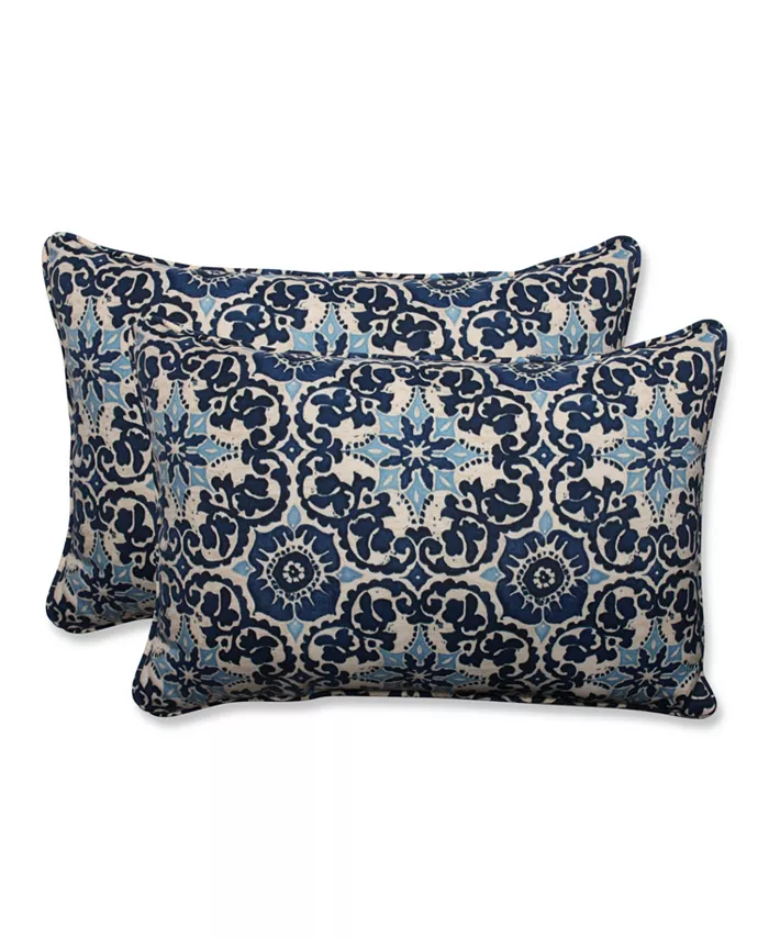 Pillow Perfect Woodblock Prism Blue Over-sized Rectangular Throw Pillow， Set of 2 - Intensery