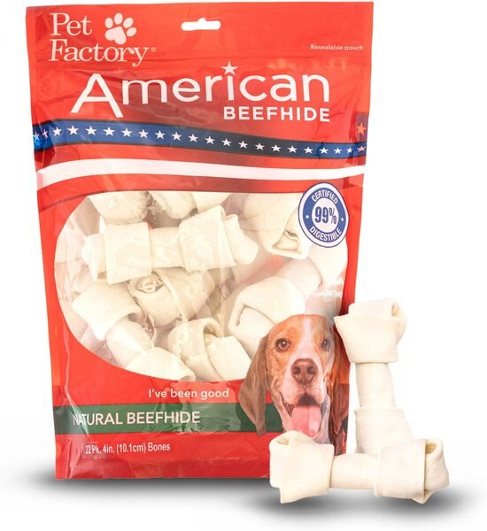 Pet Factory Beefhide 4 to 5-inch Natural Flavored Dog Bones， 22 count - Intensery