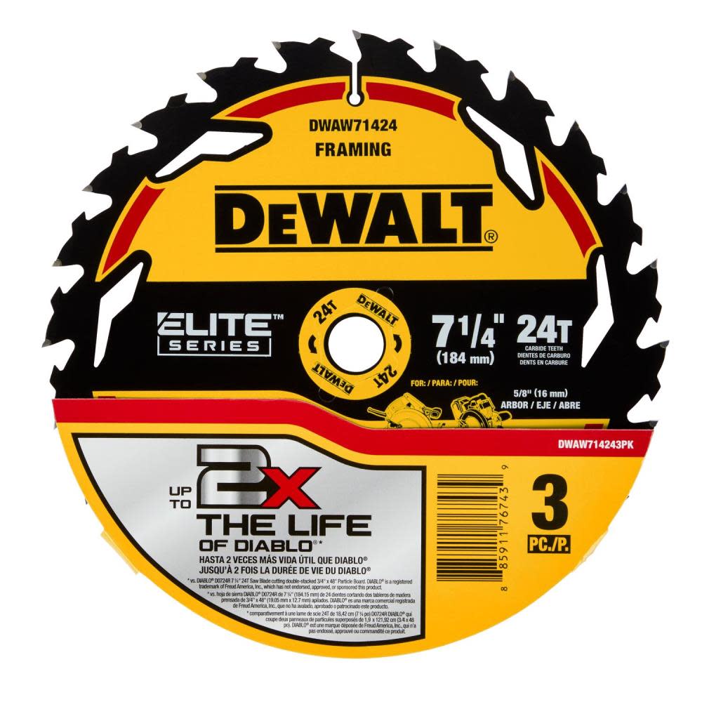 DEWALT Elite Series Circular Saw Blade 7 1/4 24T 3pk - Intensery