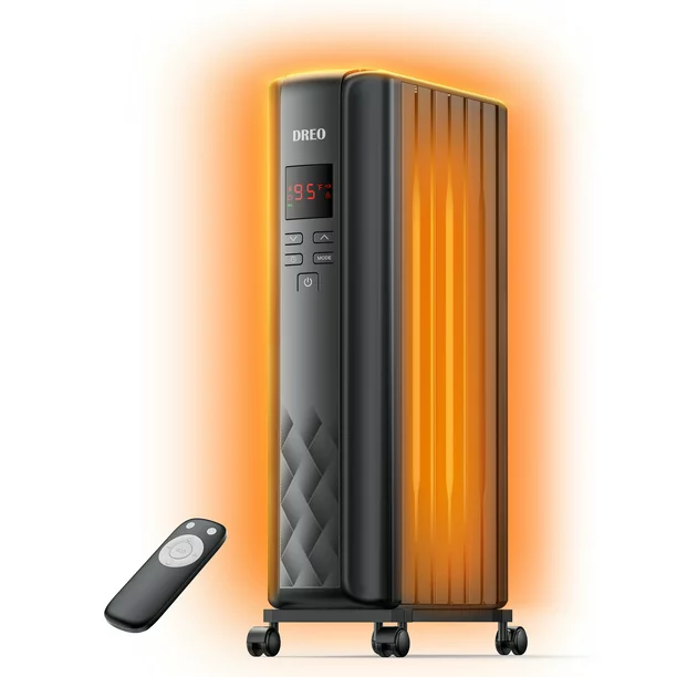 Dreo 1500W Oil Filled Space Heater， 40-95℉， 24h timer， 4 Modes， LED Display Screen And Remote - Intensery