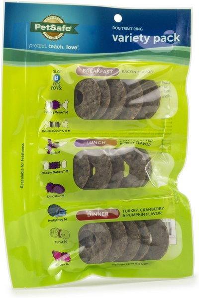 PetSafe Breakfast， Lunch， and Dinner Variety Pack Refill Rings Dog Treats， 15 count， Medium - Intensery