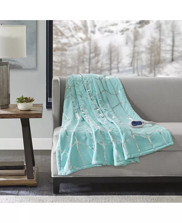 Gracie Mills Raina Metallic Heated Throw Blanket， Aqua - Full - Intensery