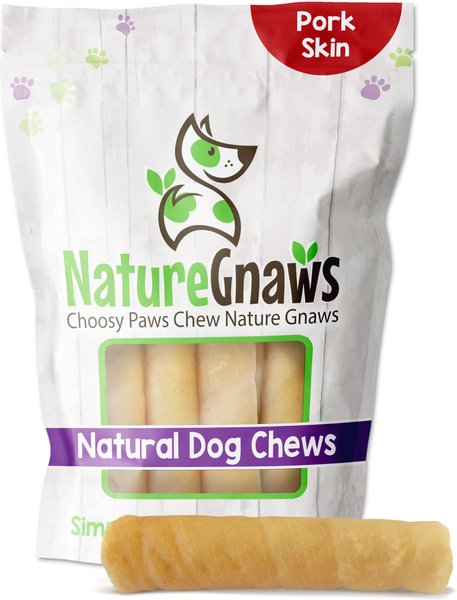 Nature Gnaws 5 to 6-inch Rolls Pork Skin Flavored Dog Treats， 6 count - Intensery