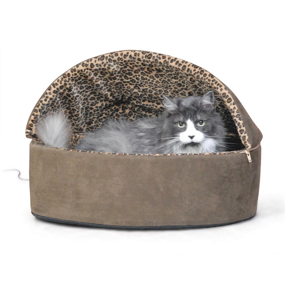 KandH Pet Products Thermo-Kitty Bed Deluxe Hooded Large Mocha 20
