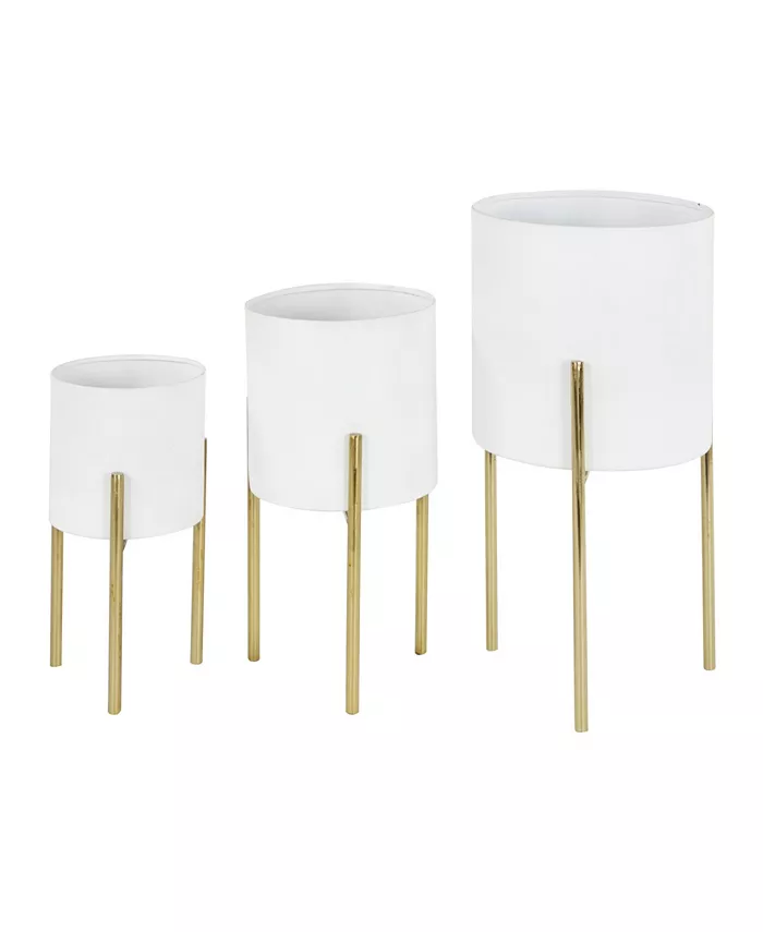 Rosemary Lane Contemporary Style Large Round Metal Planters in Stands， Set of 3 - Intensery