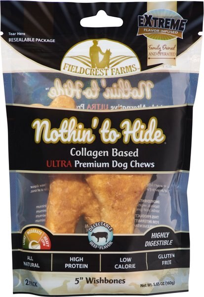 Fieldcrest Farms Nothin To Hide Ultra 5-in Wishbone Beef Dog Treats， 2 count - Intensery