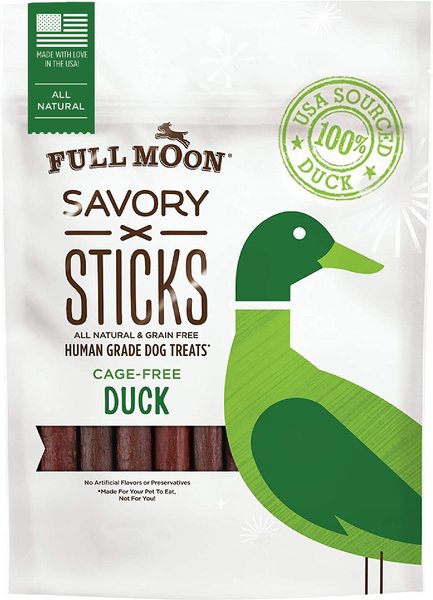 Full Moon All Natural Human Grade Duck Savory Sticks Dog Treats， 5-oz bag - Intensery