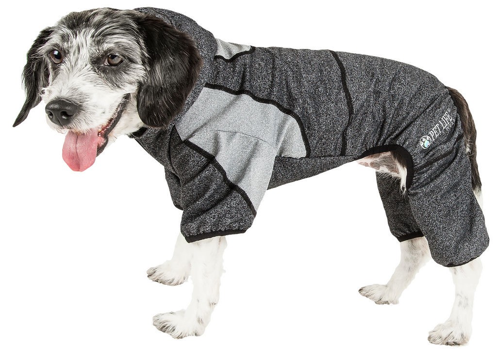 Pet Life Active 'Fur-Breeze' Heathered Performance 4-Way Stretch Two-Toned Full Bodied Hoodie in Black And Grey (Large) - Pet Life YGHL5BKLG - Intensery