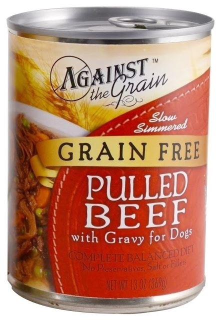 Against the Grain Pulled Beef with Gravy Canned Dog Food - 13 oz， case of 12 - Intensery