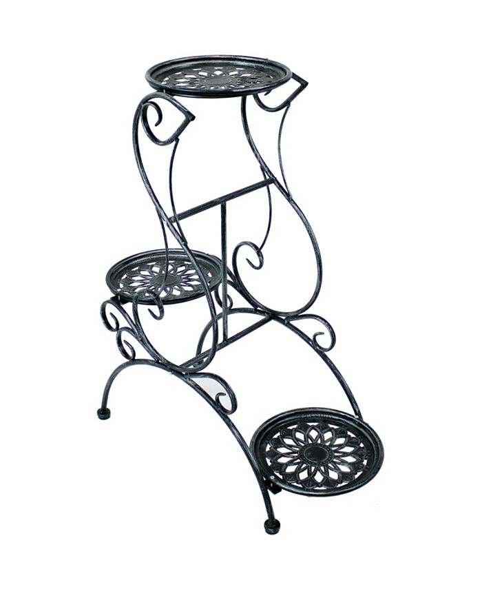 Sunnydaze Decor Dark Gray Steel 3-Tier Victorian Staggered Plant Stand - 31.5 in - Intensery