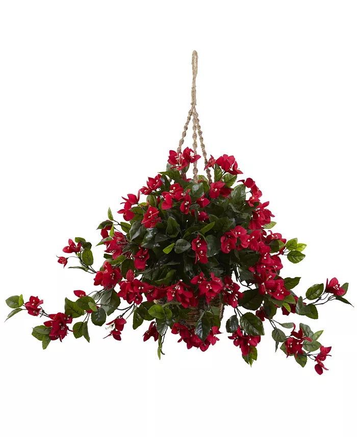 Nearly Natural Bougainvillea UV-Resistant Indoor Outdoor Hanging Basket - Intensery
