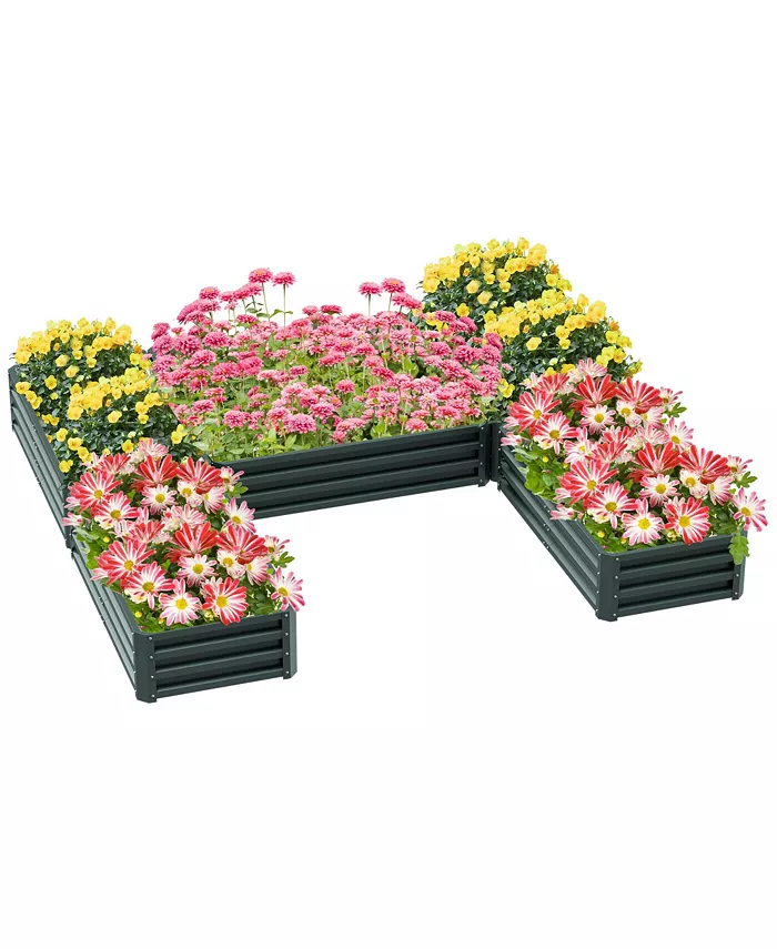 Outsunny 8 x 8' Raised Garden Bed Set， 5 Large Steel Flower Planters for Outdoor Plants， Easy Assembly for Vegetables， Herbs， Green - Intensery