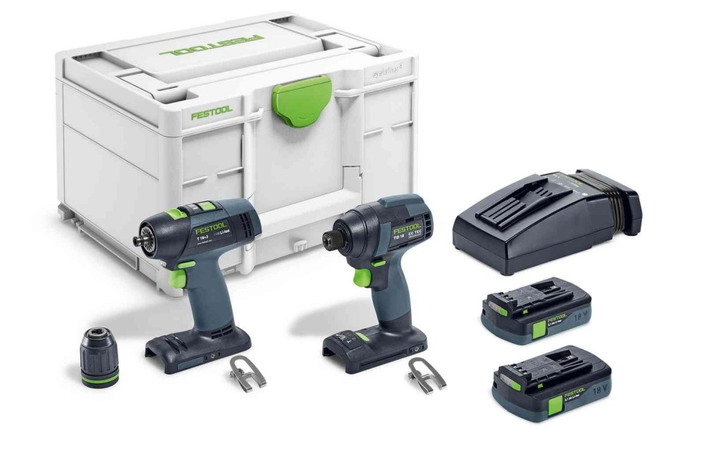 Festool TID 18 Impact Driver + T 18+3 Cordless Drill Combo Kit 576494 - Intensery