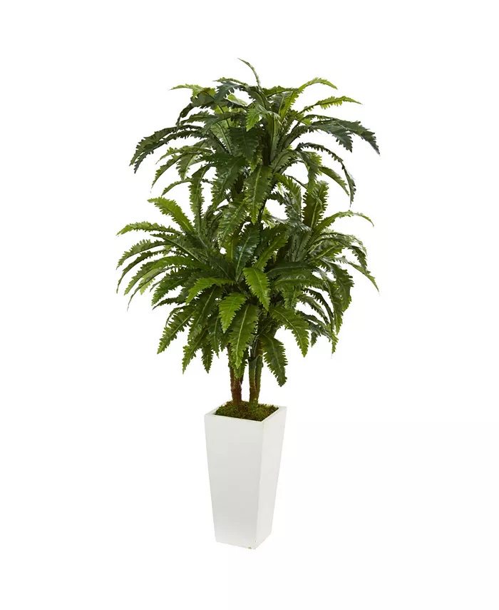 Nearly Natural Marginatum Artificial Plant in White Tower Vase - Intensery