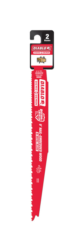 Diablo Demo Demon 9 in. Bi-Metal Variable Tooth Reciprocating Saw Blade 4/6 TPI 2 pk - Intensery