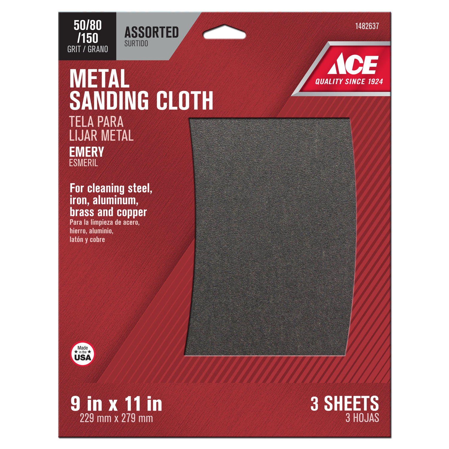 Ace 11 in. L X 9 in. W 50/80/150 Grit Emery Sanding Cloth 3 pk - Intensery