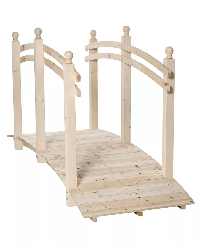 Outsunny 7.5' Wooden Arch Garden Bridge， Safety Rails for Backyard Ponds， Creeks， Streams， Natural - Intensery