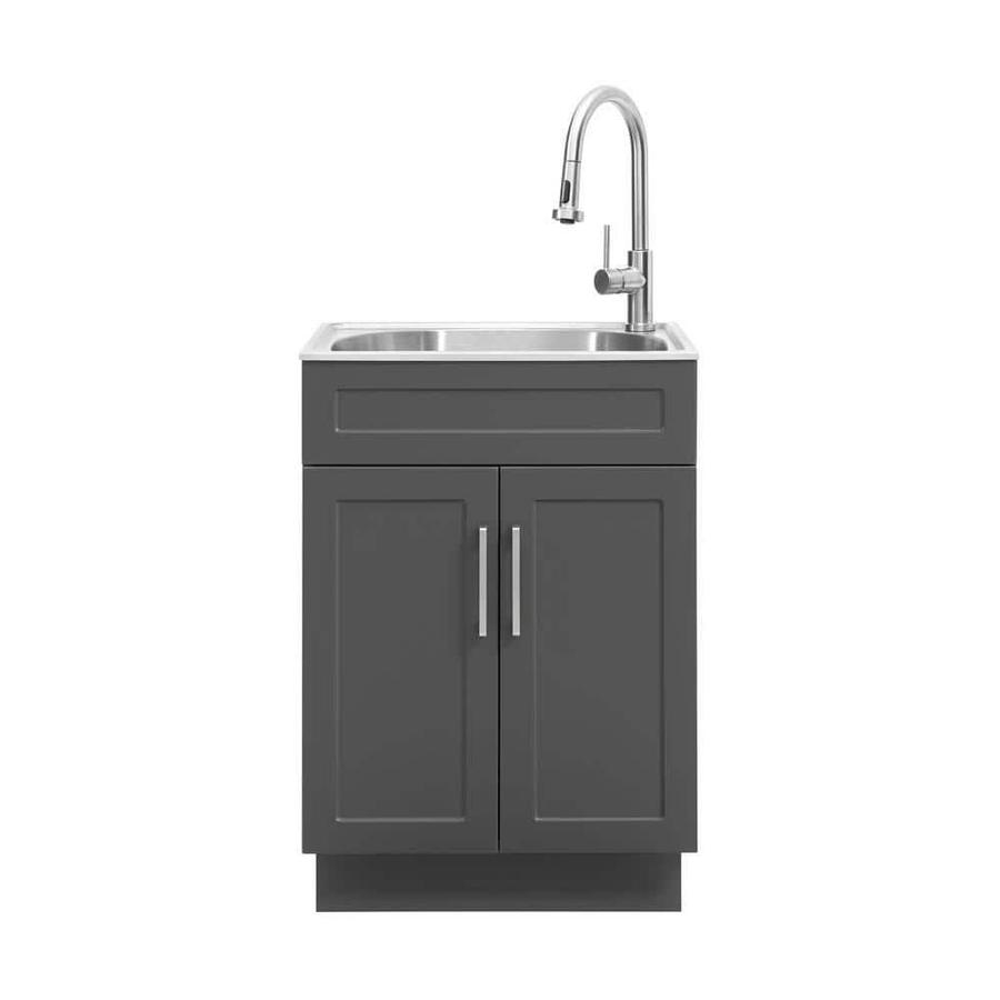 All-in-One  24 in Laundry Sink with Faucet and Storage Cabinet in Dark Gray - Intensery