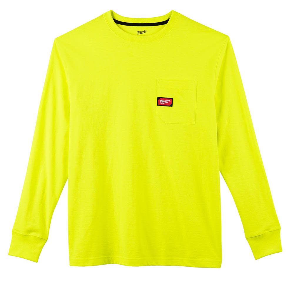 Heavy Duty Hi Vis Yellow Pocket Long Sleeve T-Shirt3X - Intensery