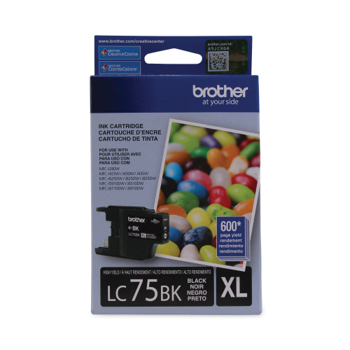 Brother LC75BK Innobella High-Yield Ink， 600 Page-Yield， Black - Intensery