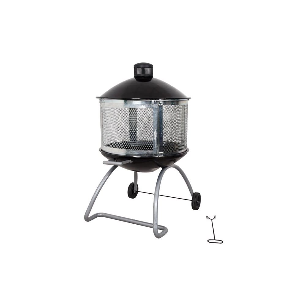 Living Accents Wheeled Wood Fire Pit 28 Round Porcelain/Steel - Intensery