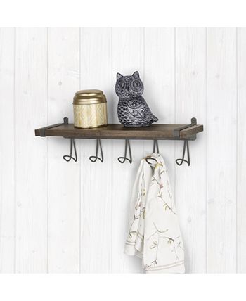 Spectrum Vintage-like Living Wall Mount 5-Hook Wood Shelf - Intensery