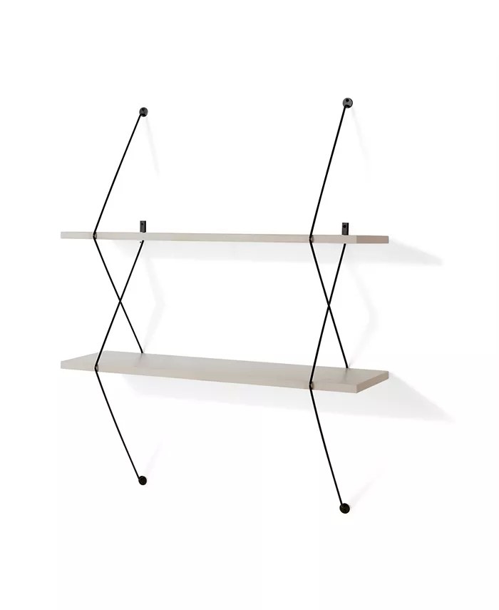 Danya B Contemporary Two Level Shelving System with Black Wire Brackets - Intensery