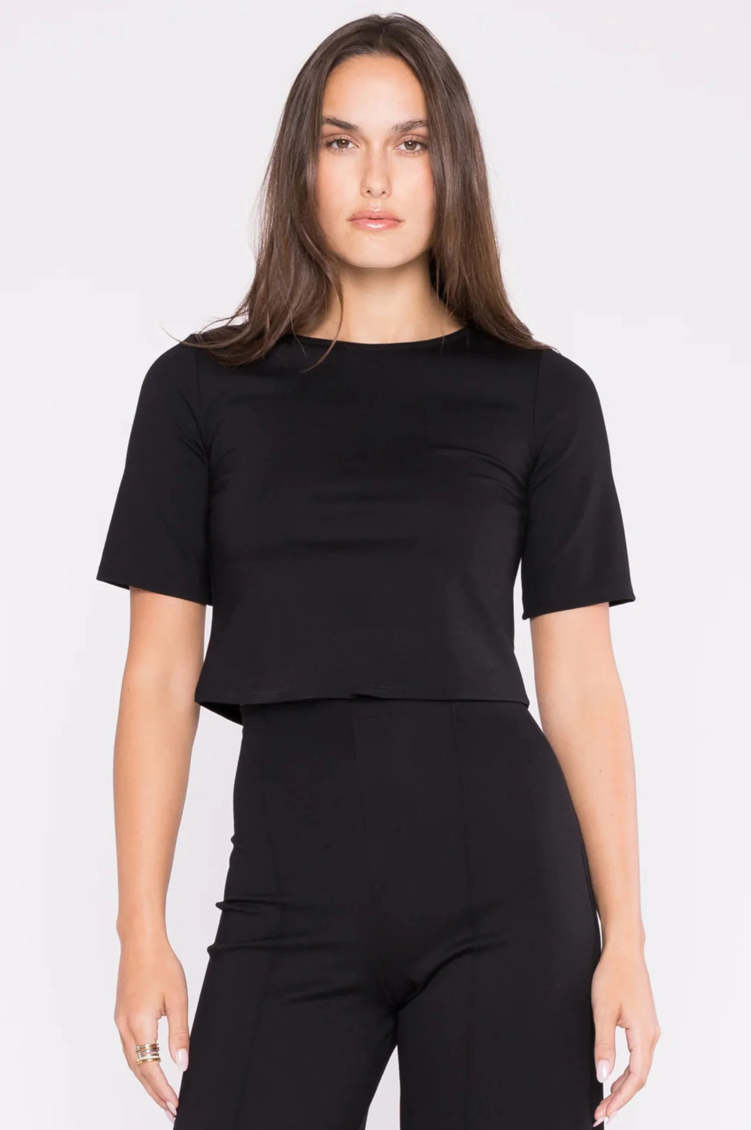 Ponte Knit Short Sleeve Top Cropped - Intensery