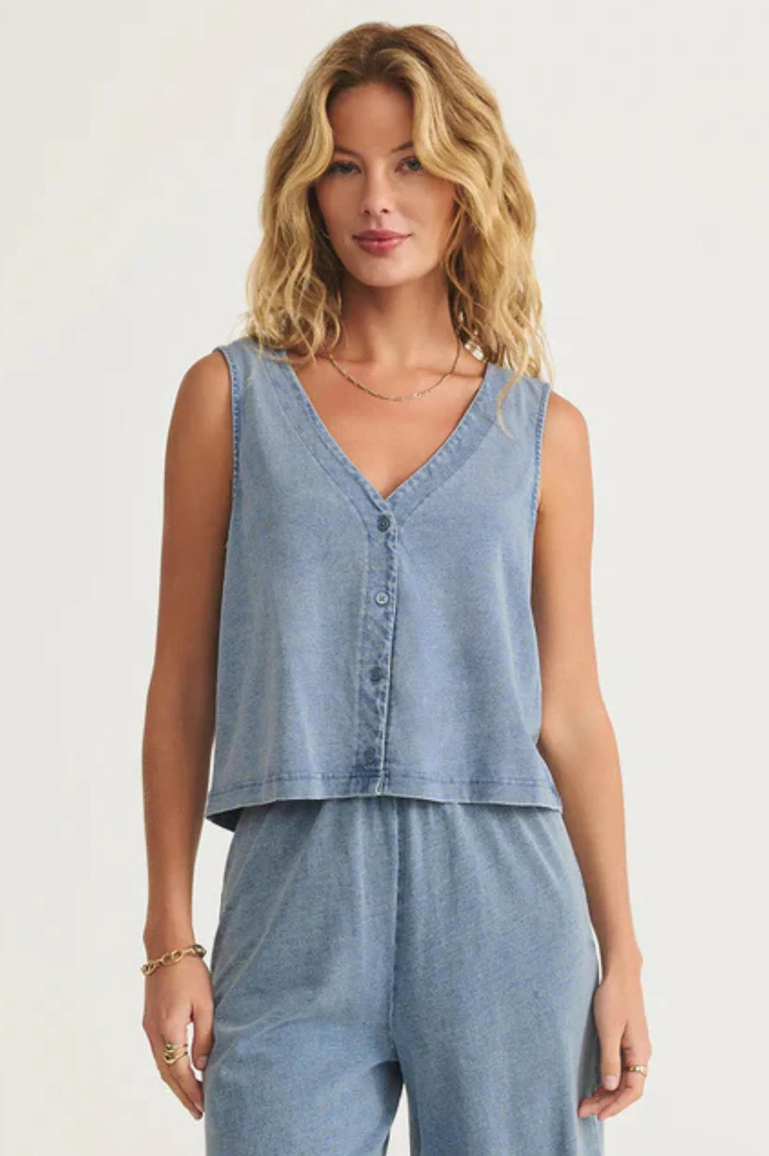 Solace V-Neck Jersey Denim Tank - Intensery