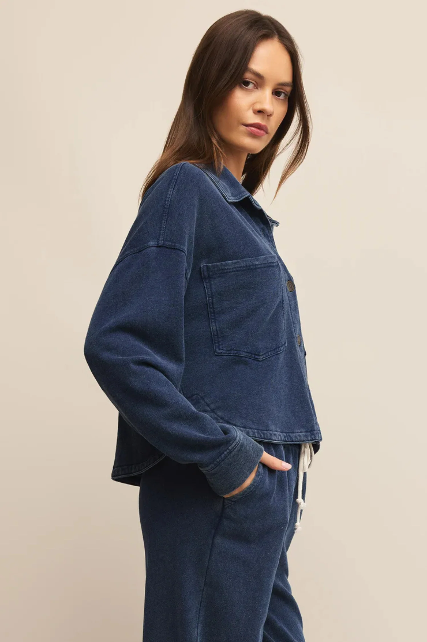 All Day Cropped Knit Denim Jacket - Intensery
