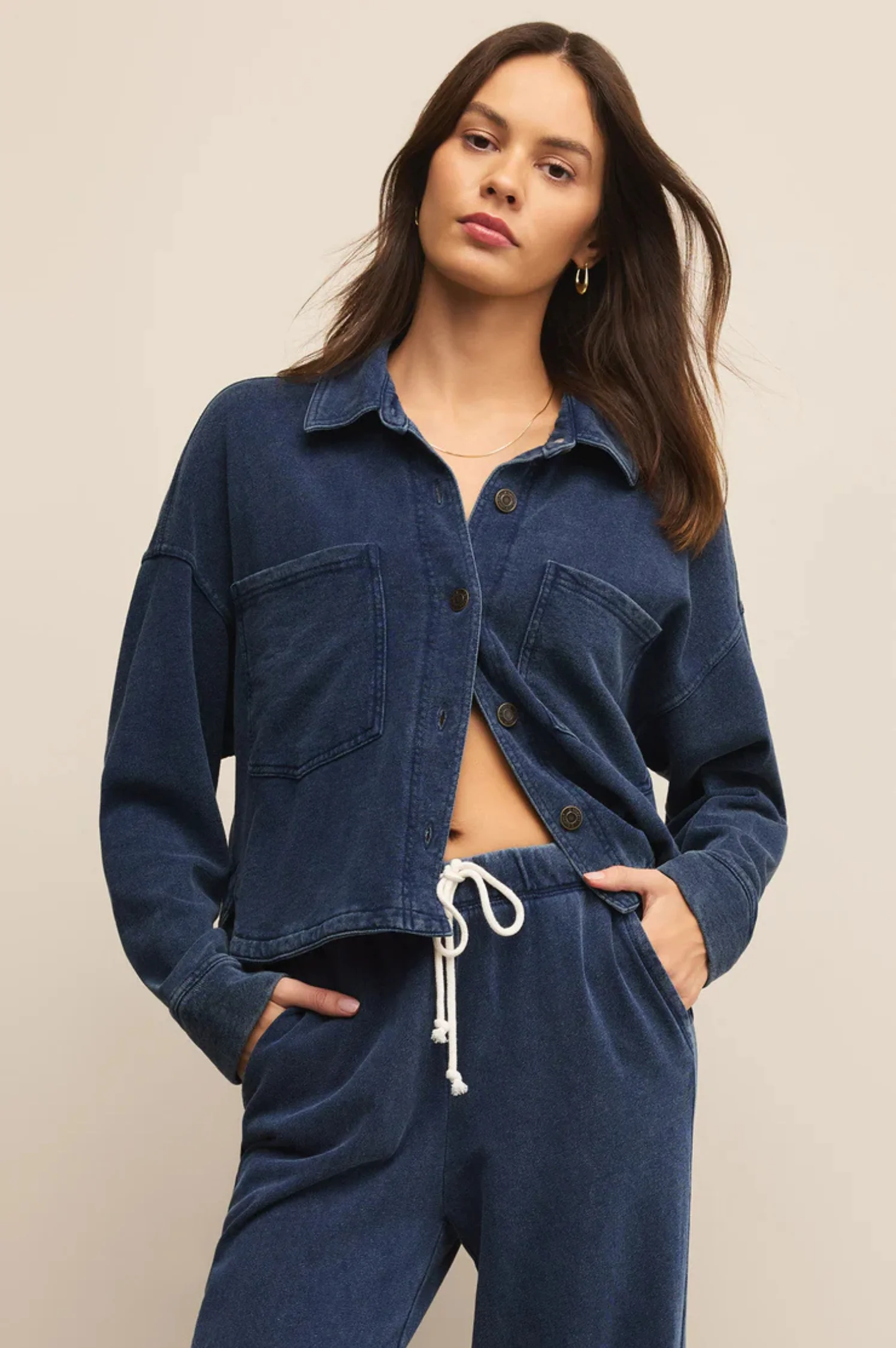 All Day Cropped Knit Denim Jacket - Intensery