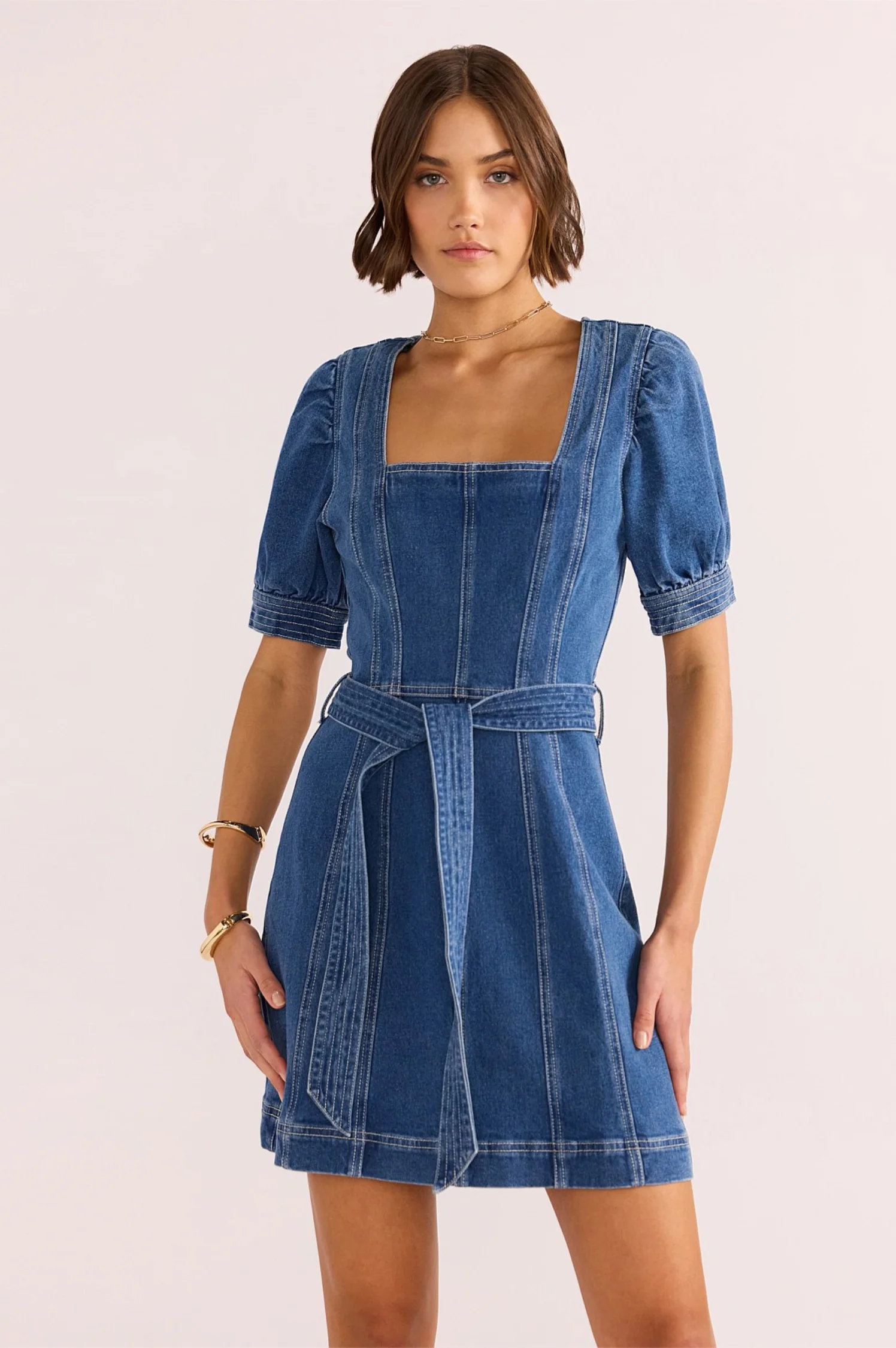 Ellis Denim Panel Mini Dress - Intensery
