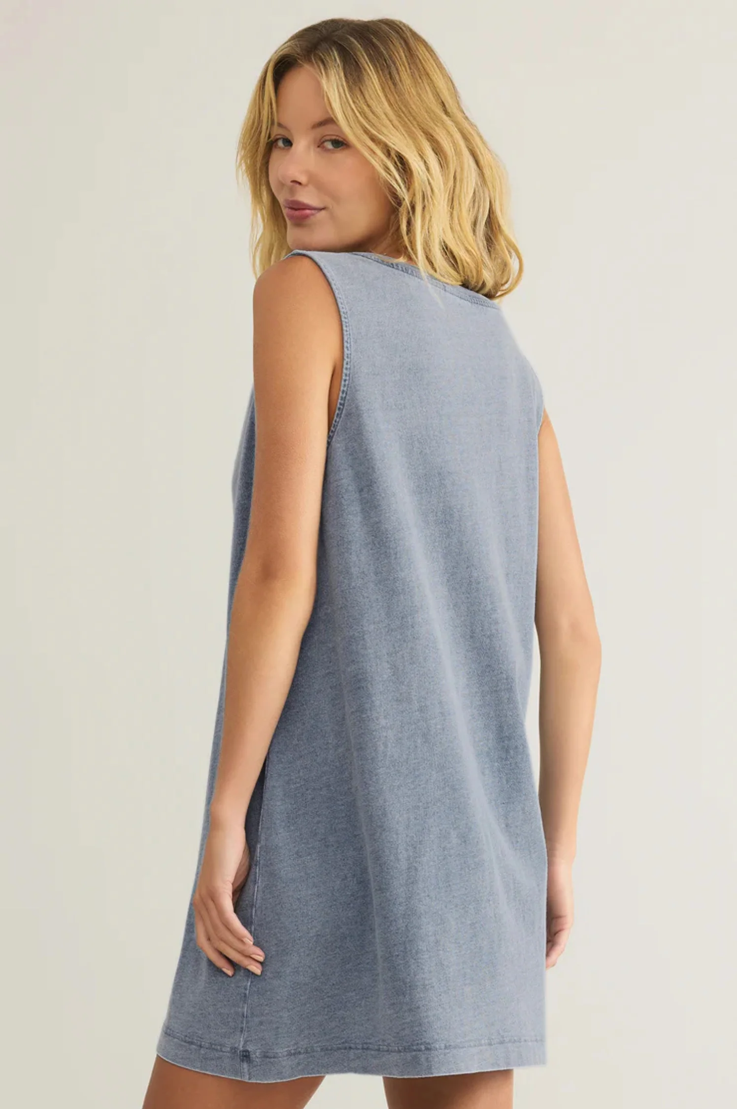 Sloane V-Neck Jersey Denim Mini Dress - Intensery