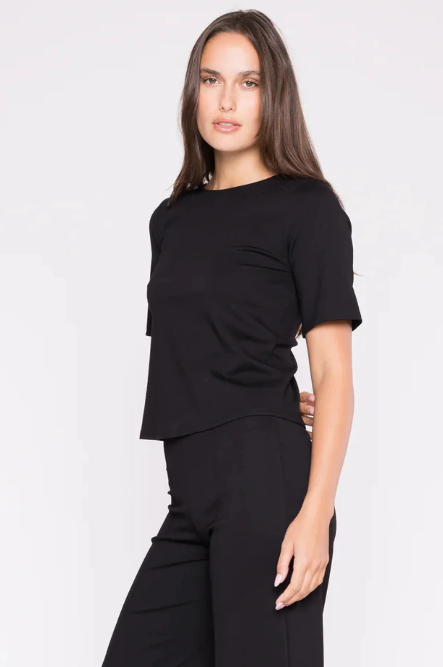 Ponte Knit Short Sleeve Top Extended - Intensery