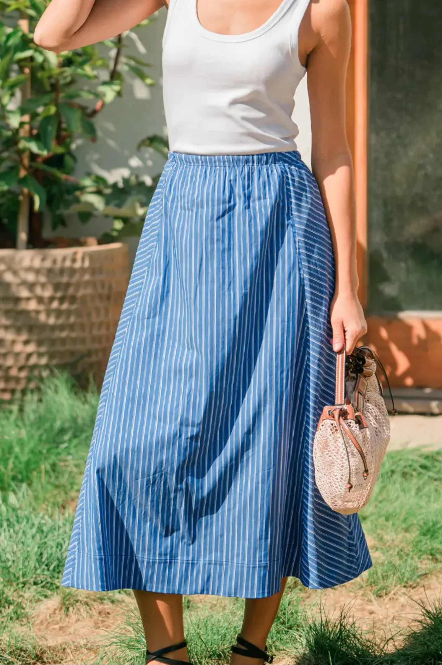 Kendall Play Stripe Midi A-Line Skirt - Intensery